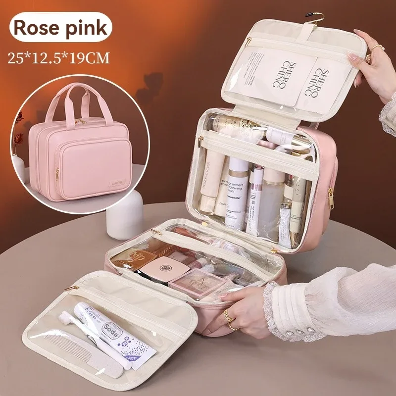 nouveau sac à cosmétiques suspendu en cuir pu pour femmes, rangement portable, organisateur de maquillage, sacs de rangement de toilette de voyage de grande capacité