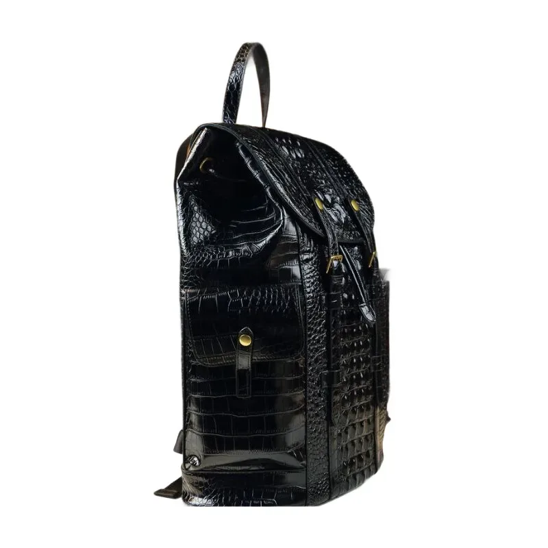 sac à dos de voyage à motif crocodile en cuir de vache véritable – grand sac d'école unisexe pour étudiants et employés de bureau avec fermeture éclair antivol