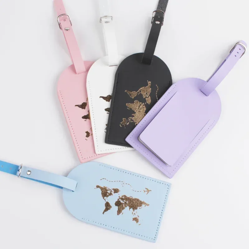 étiquettes de bagage de voyage en cuir pu, accessoires de voyage pour hommes et femmes, étiquettes nominatives pour bagages, porte-étiquette d'adresse de valise, nouvelle collection