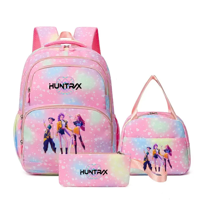 lot de 3 sacs à dos kpop demon hunters, cartable de dessin animé pour adolescents, sac d'étudiant, sacoche pour ordinateur portable et livres, sac de voyage, mochilas