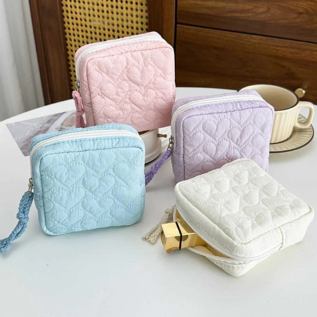petite trousse de maquillage carrée coréenne, petite trousse à fermeture éclair pour écouteurs, portefeuille portable pour fille, sacs de rangement pour rouge à lèvres, pochette pour serviettes hygiéniques