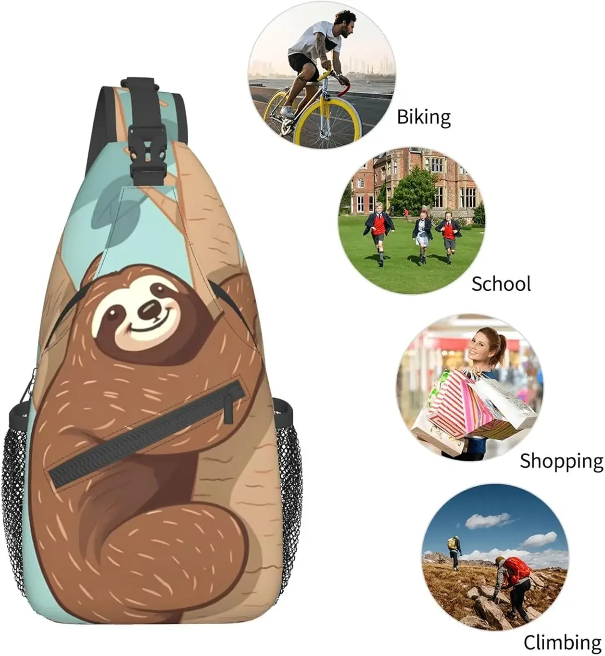 sac dos polyester marron bleu paresseux souriant compacts compartiments poche latérale transports actifs urbains