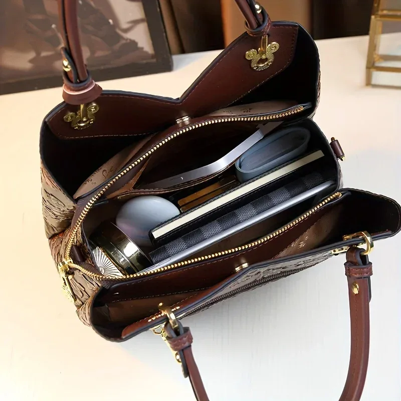sac à main à motif de fleurs vintage, sac fourre-tout de luxe en cuir pu, sac à bandoulière à la mode pour femmes