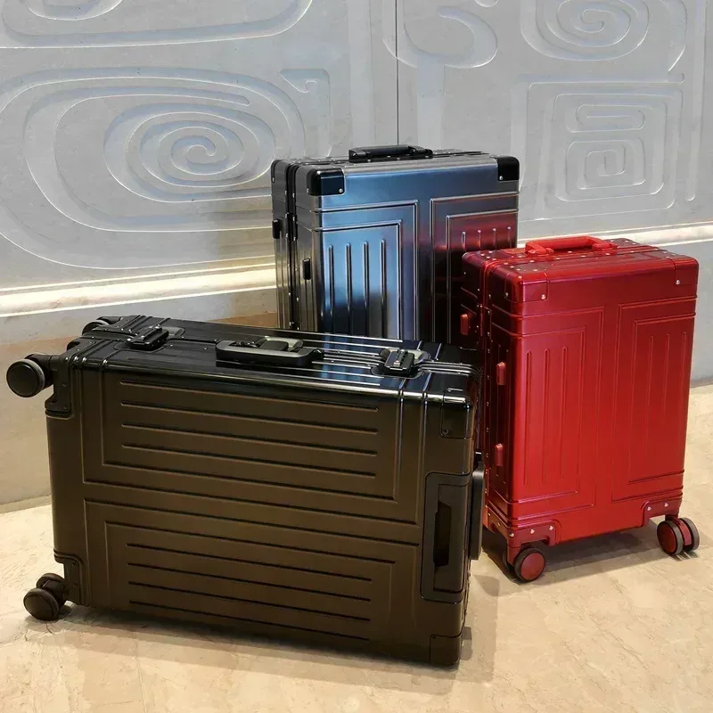 boîte à roulettes, valise argentée de grande capacité, valise en alliage d'aluminium-magnésium, roue universelle