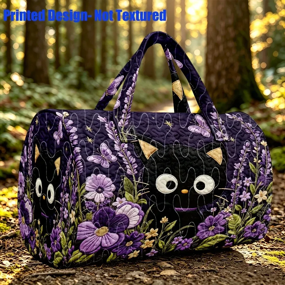 sac imprimé à motifs de petits chats noirs, de grande capacité, portable, polyvalent et tendance, idéal pour les voyages et les sacs à main.