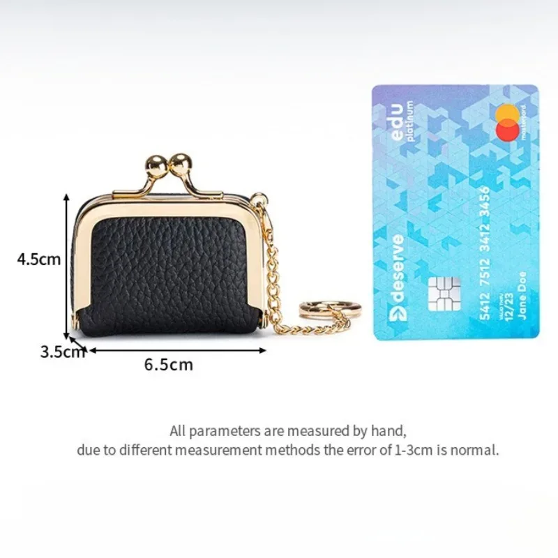 porte-monnaie miniature en cuir véritable avec fermoir à pression et chaîne, petite pochette à fermoir pour femmes, sac de rangement pour bijoux, porte-monnaie compact et solide.