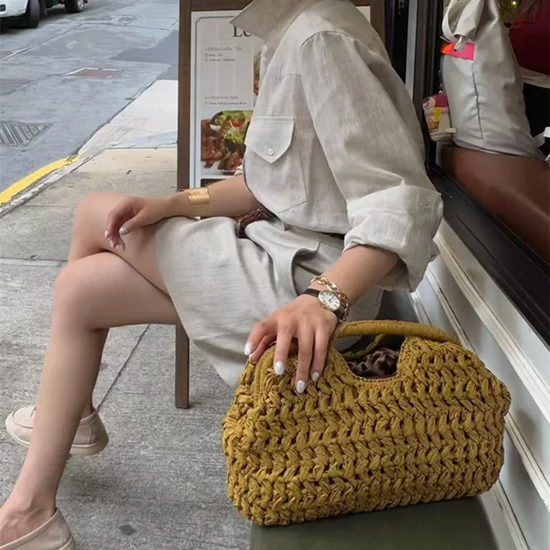 nouveau sac de plage d'été pour femme, pochette de luxe, sacs en paille de créateur, sac fourre-tout, sac à main tendance en rotin tressé, sac de voyage pour femme