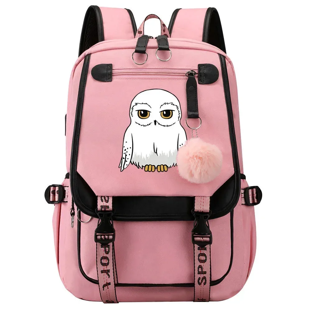 sac à dos anime hedwig night owl en nylon, sacs de voyage pour étudiants, sacs à livres, sacs à dos décontractés pour ordinateur portable avec port usb
