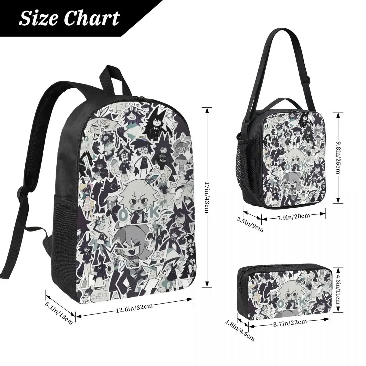 sac à dos cartoon miss circle pour garçons et filles, sac d'école, sac à bandoulière pour ordinateur portable, 3 pièces, sac à lunch isotherme, trousse à crayons