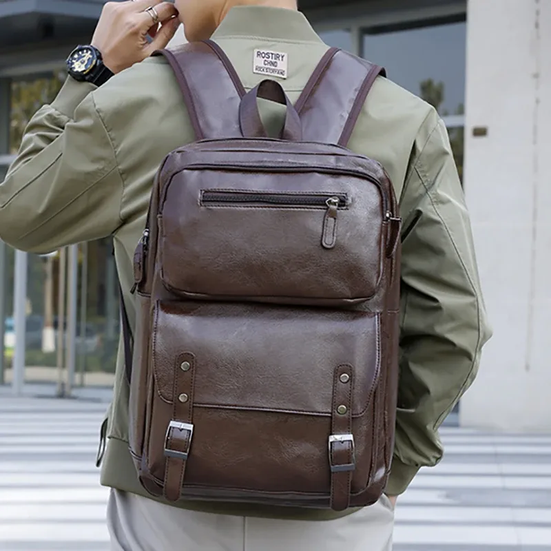 mode hommes sac à dos en cuir pu sac à dos sacs à dos pour ordinateur portable homme sac à dos décontracté affaires homme sac en cuir texture sacs de voyage