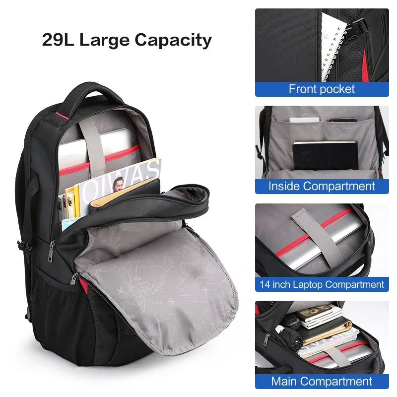 sacs à dos pour ordinateur portable oiwas, sacs d'école de 15.6 pouces, sac à bandoulière décontracté en nylon imperméable de 29l, sac à dos de voyage pour adolescents et hommes, mochila