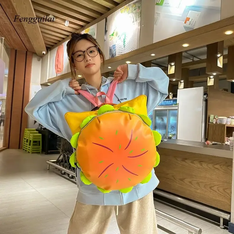 sac à dos tendance en forme de burger - sac à dos amusant en cuir pu pour adolescents et style décontracté urbain