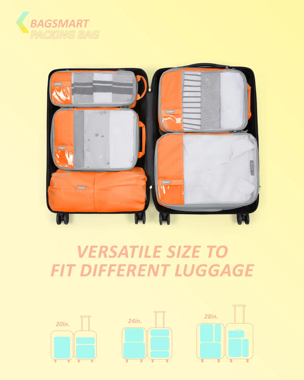 organisateur voyage polyester gris orange compresseur sac chaussures décontracté femmes sets compartiments zippés espacegain usage polyvalent voyages