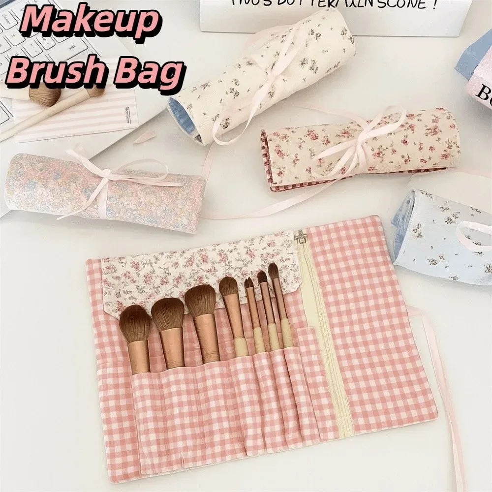 sac de rangement pratique pour pinceaux de maquillage, grande capacité, motif floral, sac de rangement pour cosmétiques, outil de beauté, organisateur de pinceaux de maquillage rose, voyage