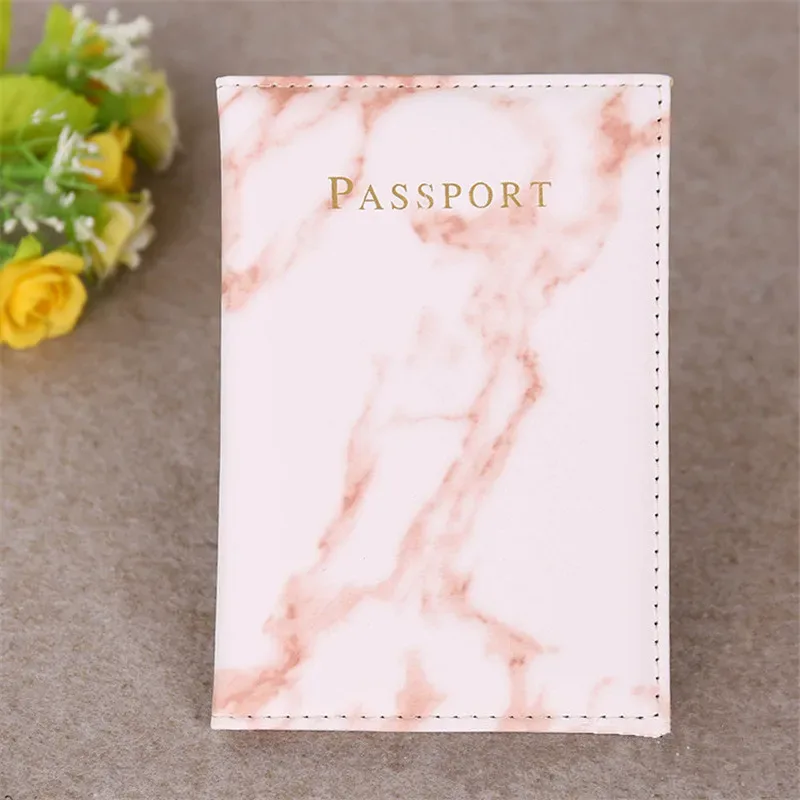 mode femmes hommes passeport couverture en cuir pu marbre style voyage id carte de crédit porte-passeport paquet portefeuille sac à main sacs pochette