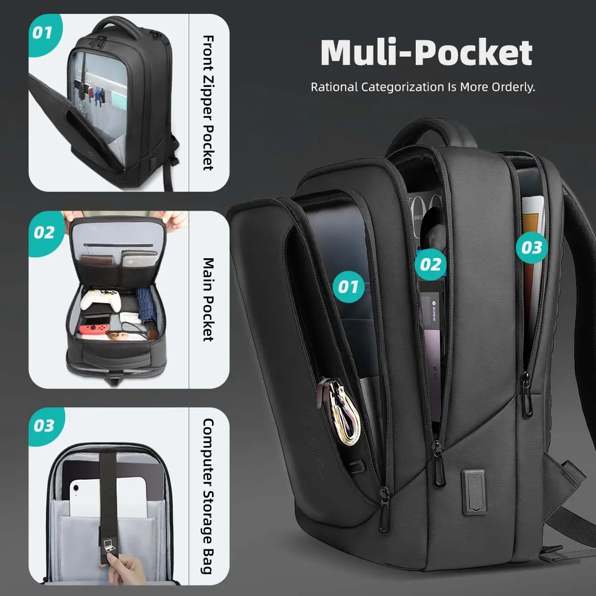 heroic knight-sac à dos de voyage d'affaires pour homme, grande capacité, sac de travail pour ordinateur portable 15.6 ", sac d'école pour garçon, sac avec port usb, mode