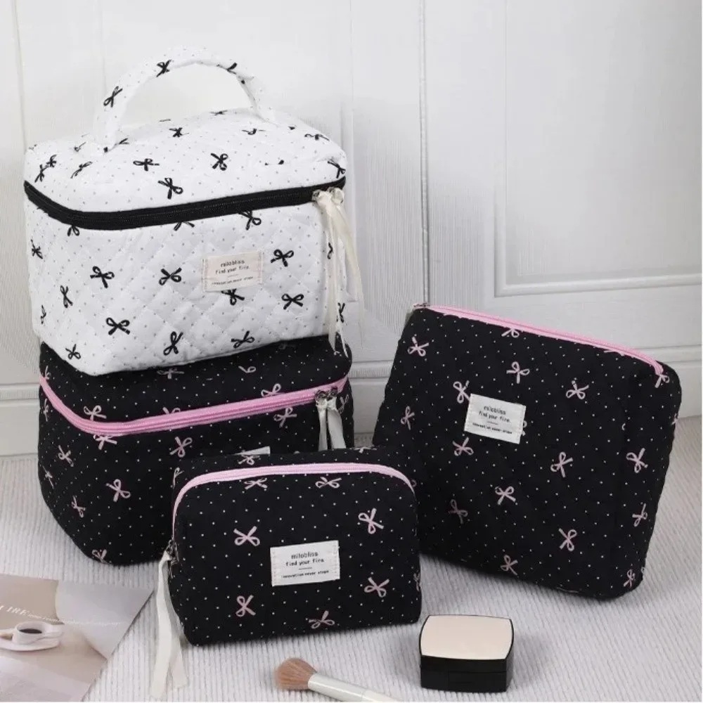 sac matelassé rose tendance avec nœud, grande capacité, pochette de rangement pour maquillage, sac carré imprimé nœud