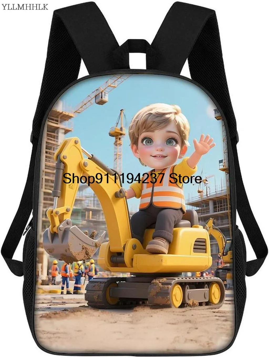 sac à dos personnalisé sur le thème des véhicules d'ingénierie, sac à dos pour pelle, sac à dos pour camion de construction