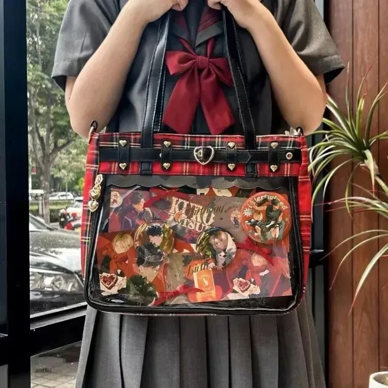 Femmes mode motif à carreaux rétro Ita sac mignon fille Transparent grande capacité sac fourre-tout bricolage affichage sac à main nouveau sac à bandoulière