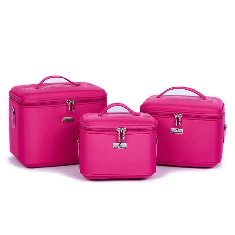 trousse à cosmétiques imperméable en tissu oxford, sac à cosmétiques multicouche de grande capacité, sac à bandoulière portable pour femme