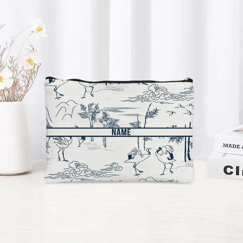 pochette de toilette en toile personnalisée avec motif paysage chinoiserie, cadeau décoratif élégant pour femmes, rangement quotidien des articles de beauté pour les vacances et les activités de plein air.
