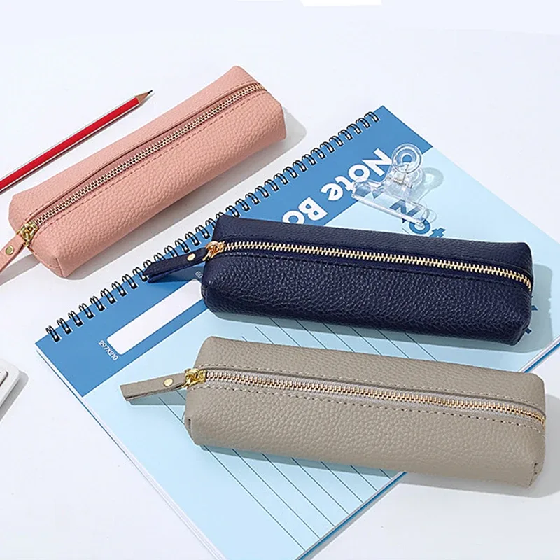 pochette à stylos personnalisée en cuir pu tendance, vente en gros, trousse à crayons zippée pour étudiants, sac de rangement professionnel diy, cadeau de papeterie en dropshipping