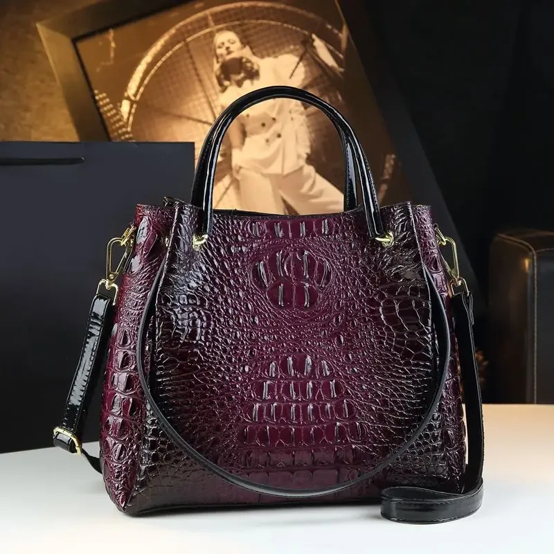 sacs à main rétro en cuir véritable pour femmes, sac fourre-tout à imprimé crocodile, sacs de messager initiés, tendance de la mode, nouveau, e27, 2025