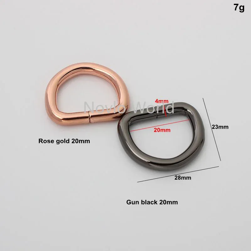 anneau en d non soudé en or rose, 50 pièces, 7 tailles, fil de 4.0mm, 16-20-25-32-38mm, pour valise, anneau en d à bord rond, accessoires pour sac à main