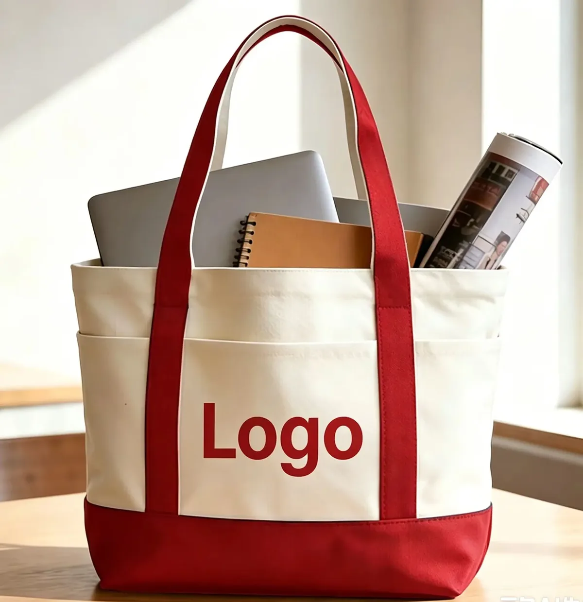 sac fourre-tout en toile personnalisé avec logo imprimé, sac de shopping écologique en coton avec poignées, sac fourre-tout pour transporter le logo de l'entreprise