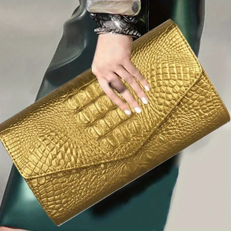 pochette élégante pour femme, grande capacité, sac à bandoulière imprimé crocodile