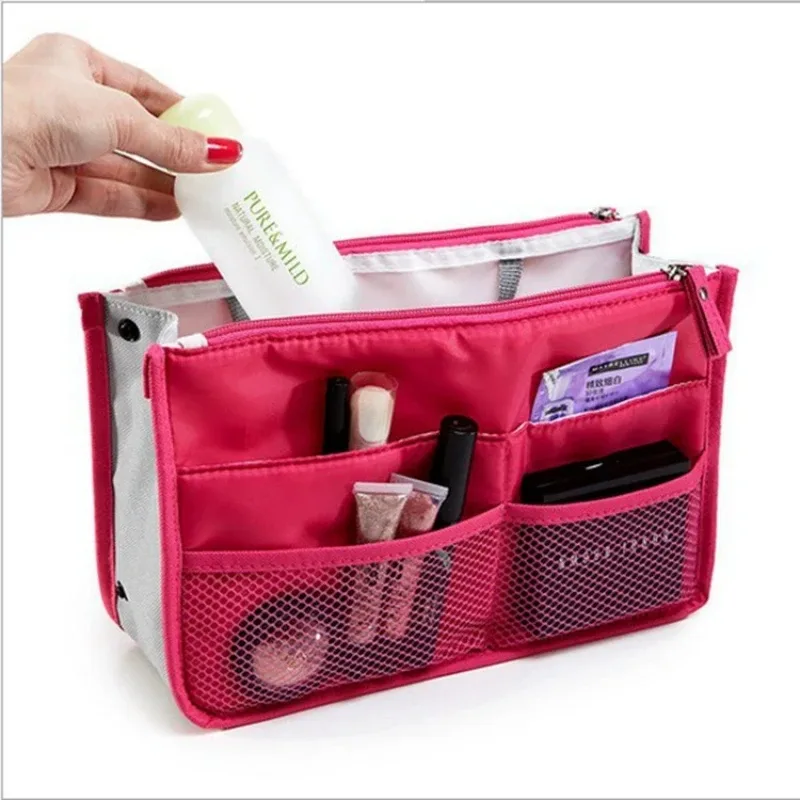 trousse de maquillage et de toilette de voyage de grande capacité, organisateur de cosmétiques à double fermeture éclair, pochette de rangement portable en sac