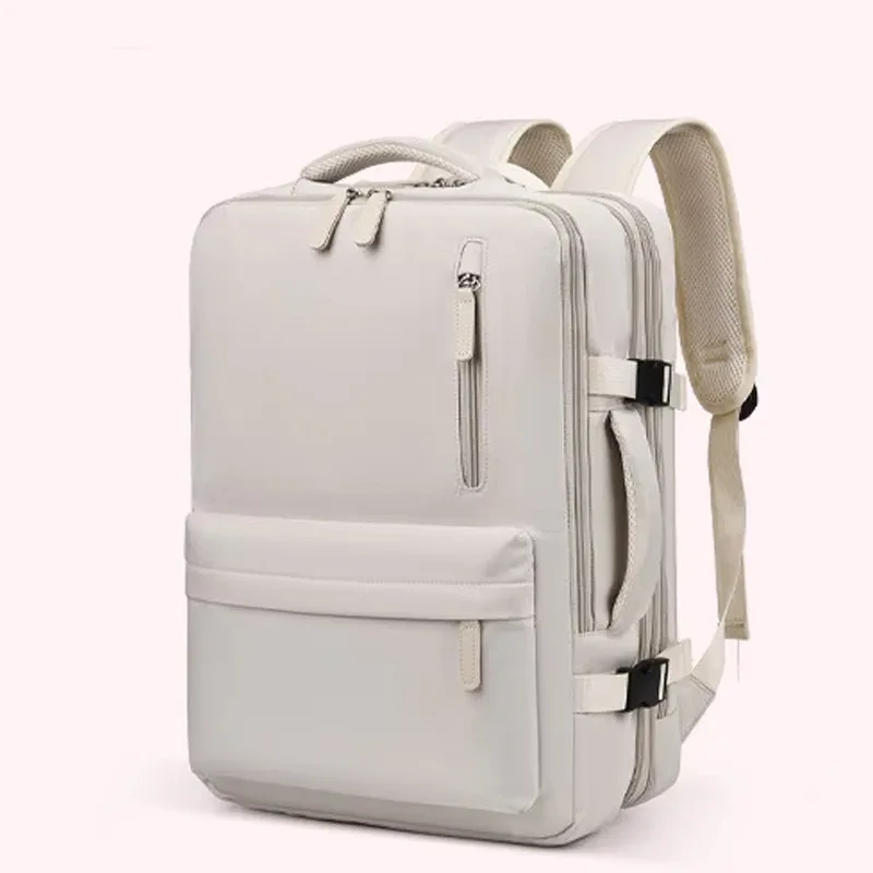 sac dos nylon beige clair poignées souple compartiments organisation voyage femmes usage courte séjour escapade