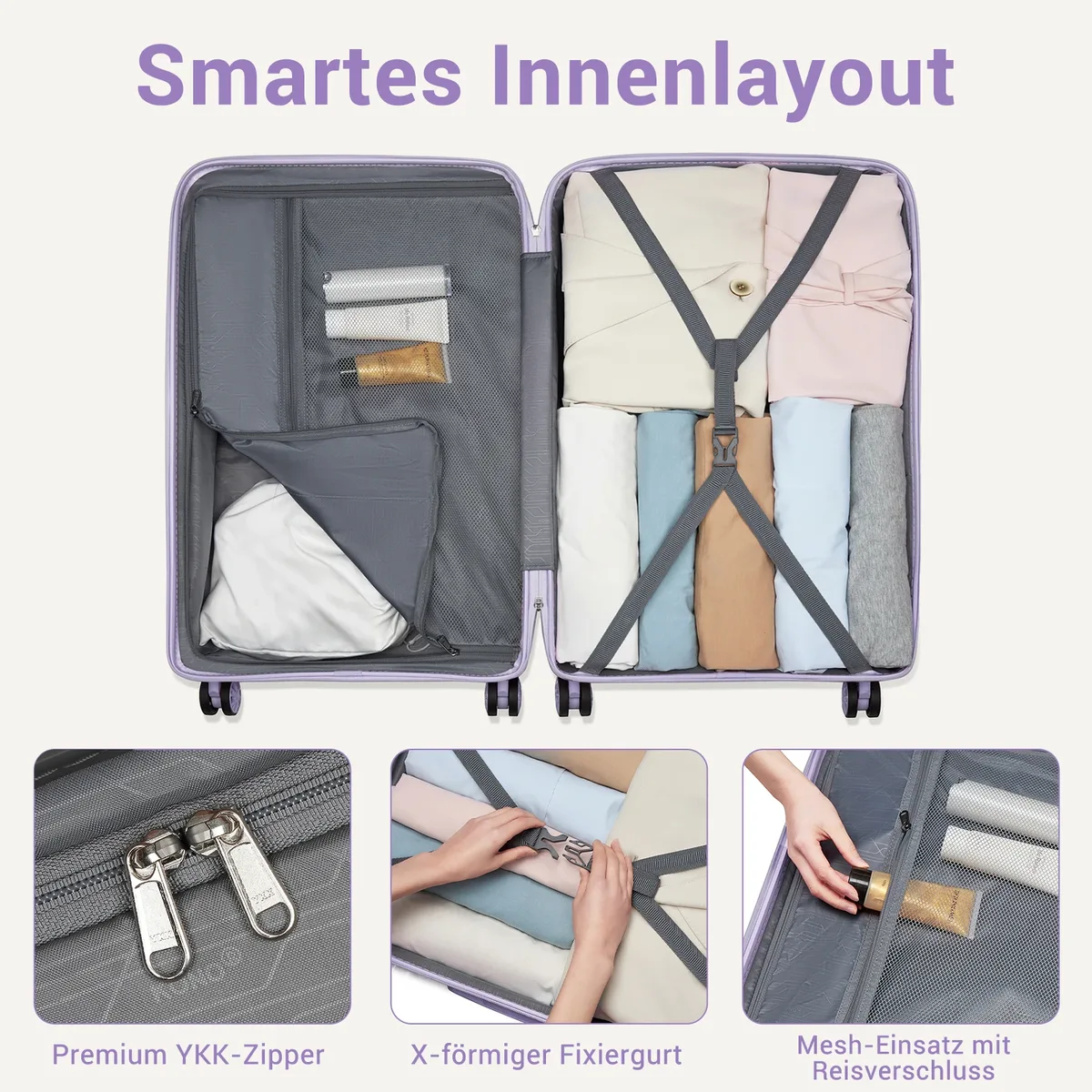 valise rigide kono en polypropylène, bagage à main à roulettes 55/65/75 cm avec 4 roulettes pivotantes à 360° °   roues pivotantes et serrure à combinaison tsa