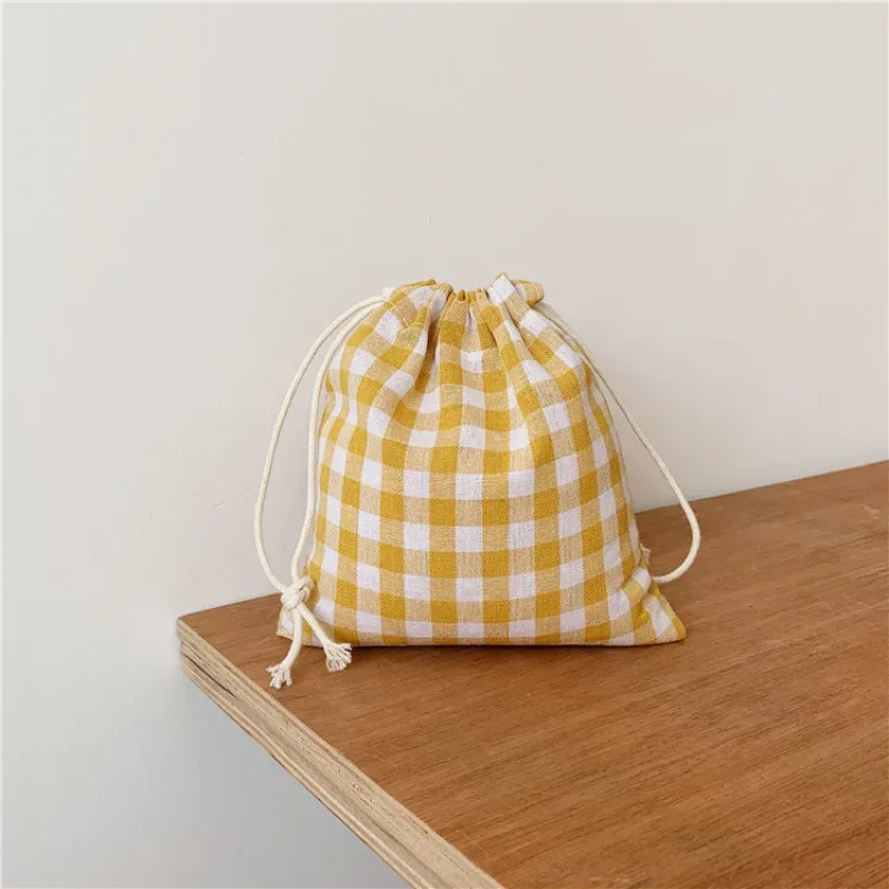 pochette de rangement en tissu de coton en treillis, pochette de rangement à cordon de serrage floral, emballage porte-monnaie, rouge à lèvres, organisateur de bijoux, sac cadeau de noël