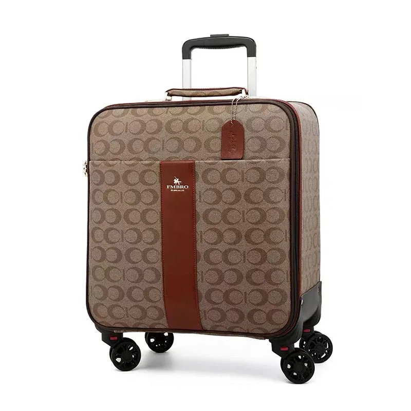 valise bagage pu géométrique beige marron clair petite sacoche main grande cabine roulettes transport unisexe
