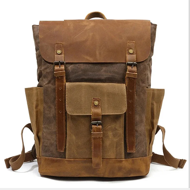 sac à dos pour homme, sac à dos d'ordinateur portable imperméable pour voyage, sac à dos vintage en toile cirée, sac à dos en cuir pour homme, sac d'école