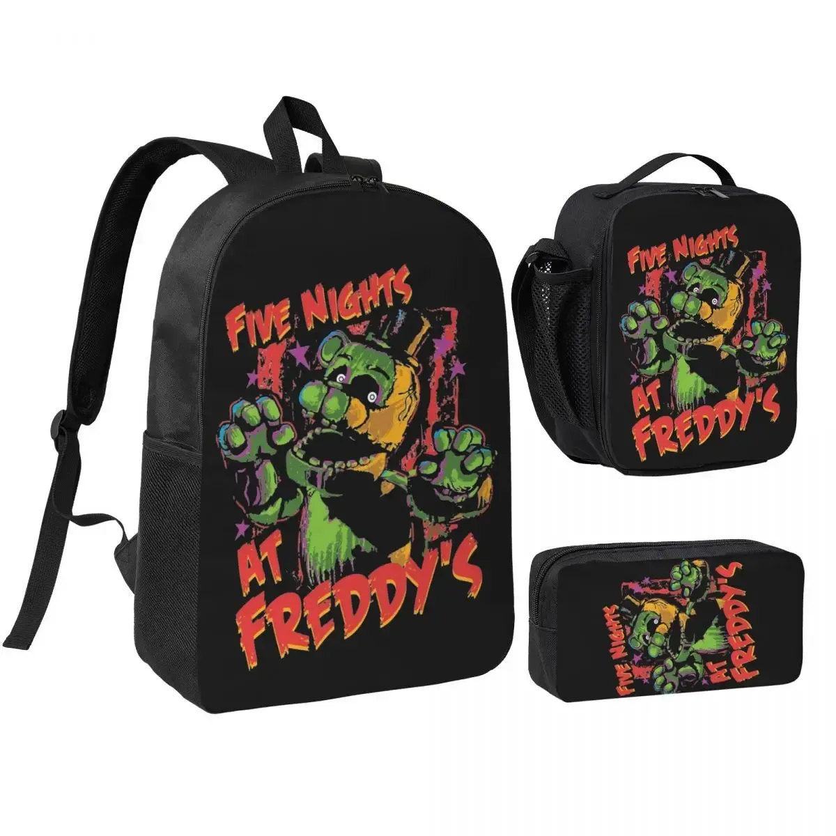 sac dos polyester noir motif clown stylistique bourse déjeuner trousse stylos accessoires voyage étudiant retour école portable