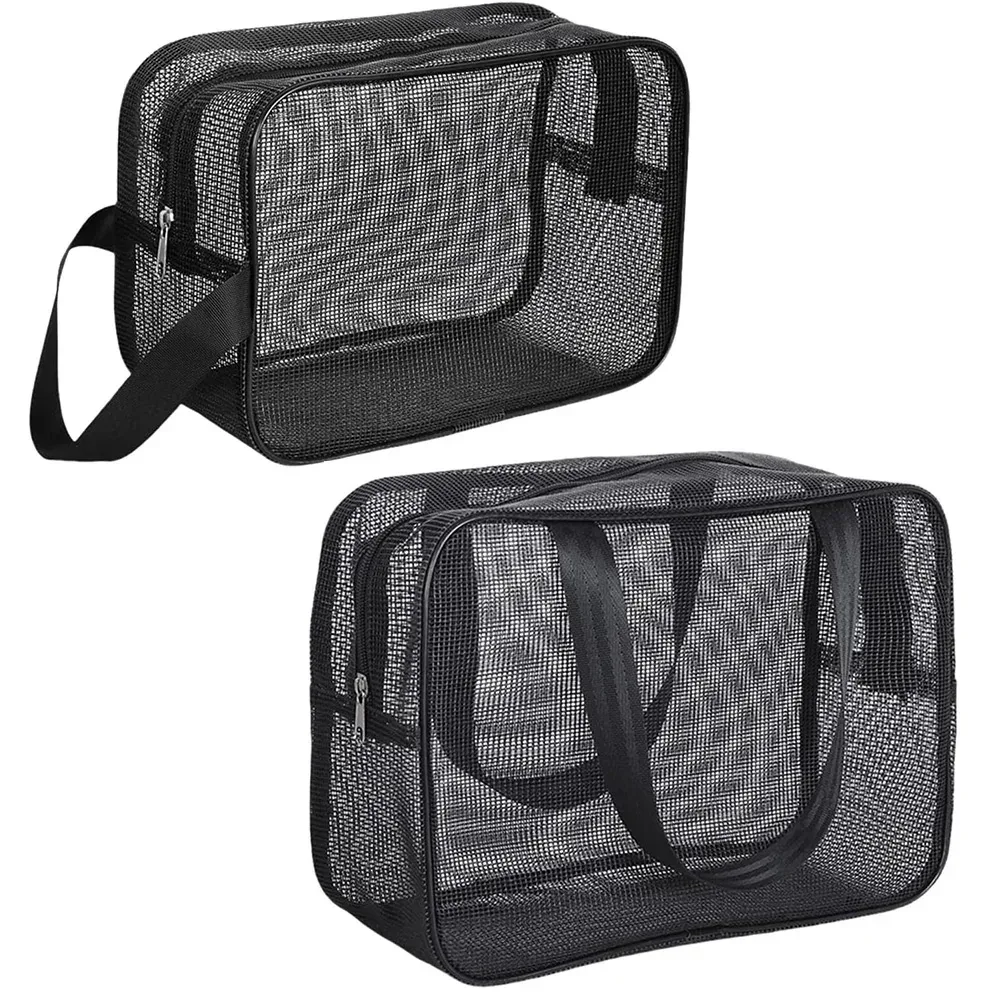 sac de bain portable, pochette de toilette en maille, sac de rangement pour maquillage de voyage, organisateur d'accessoires de salle de bain, sac de plage