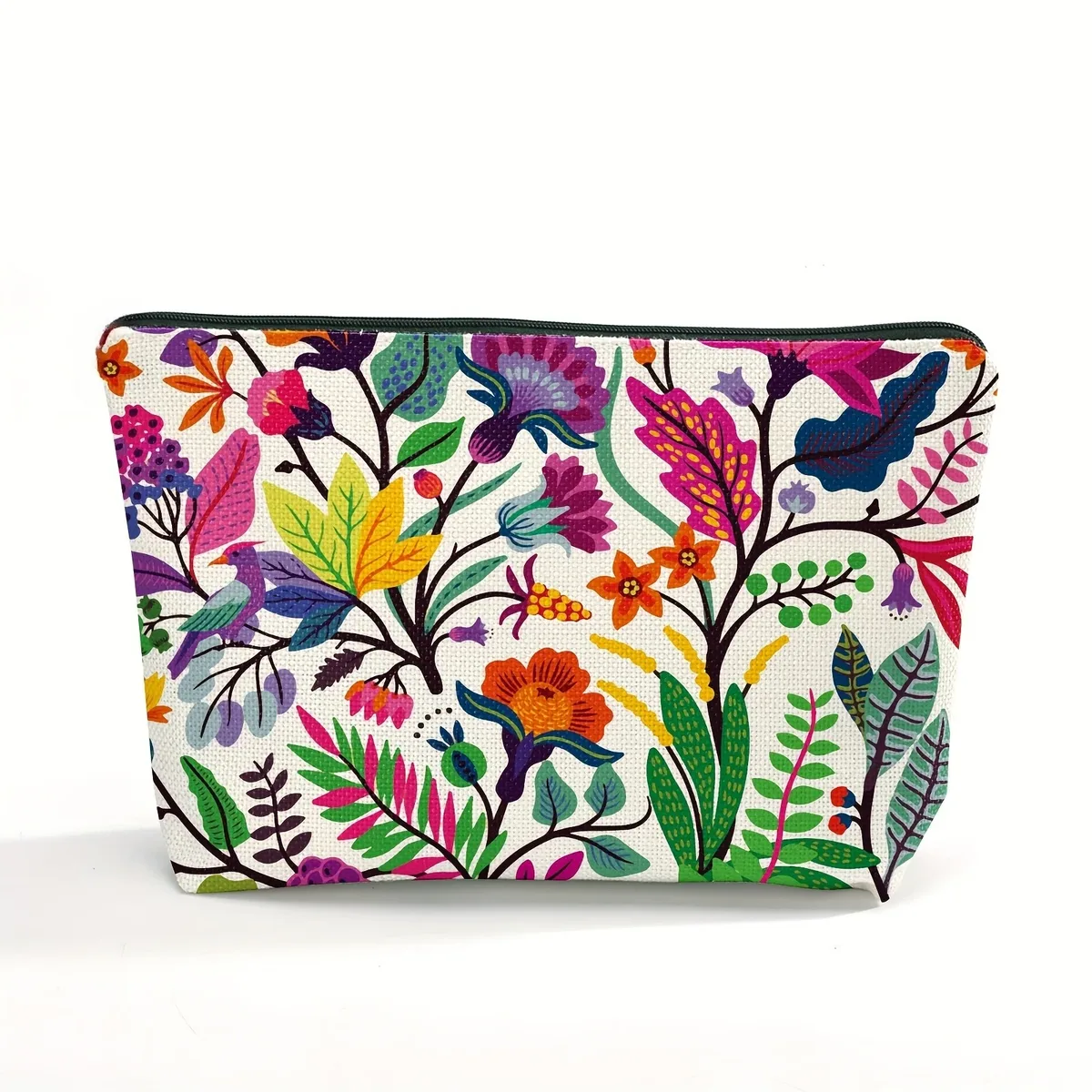 trousse de maquillage en forme de vigne boisée, fleurs paisley lumineuses, sac à cosmétiques imprimé, trousse de toilette en polyester durable pour voyage