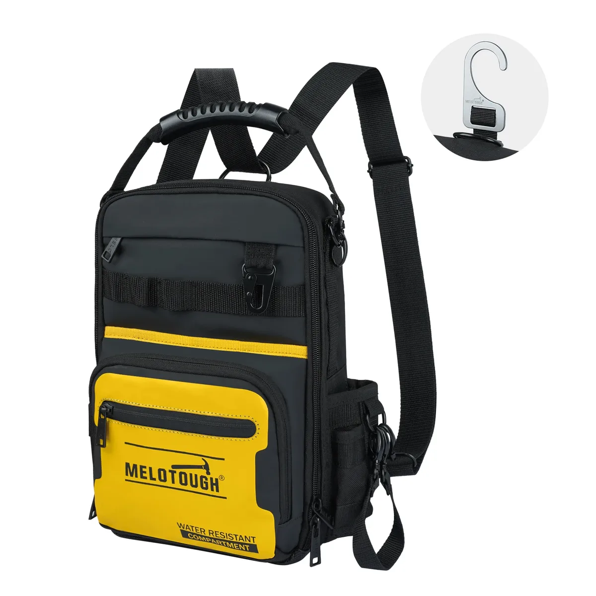 sac à dos pour outils melotough pour hommes, 30 poches multi-rangements, sac à dos pour outils robuste avec bretelles double forme