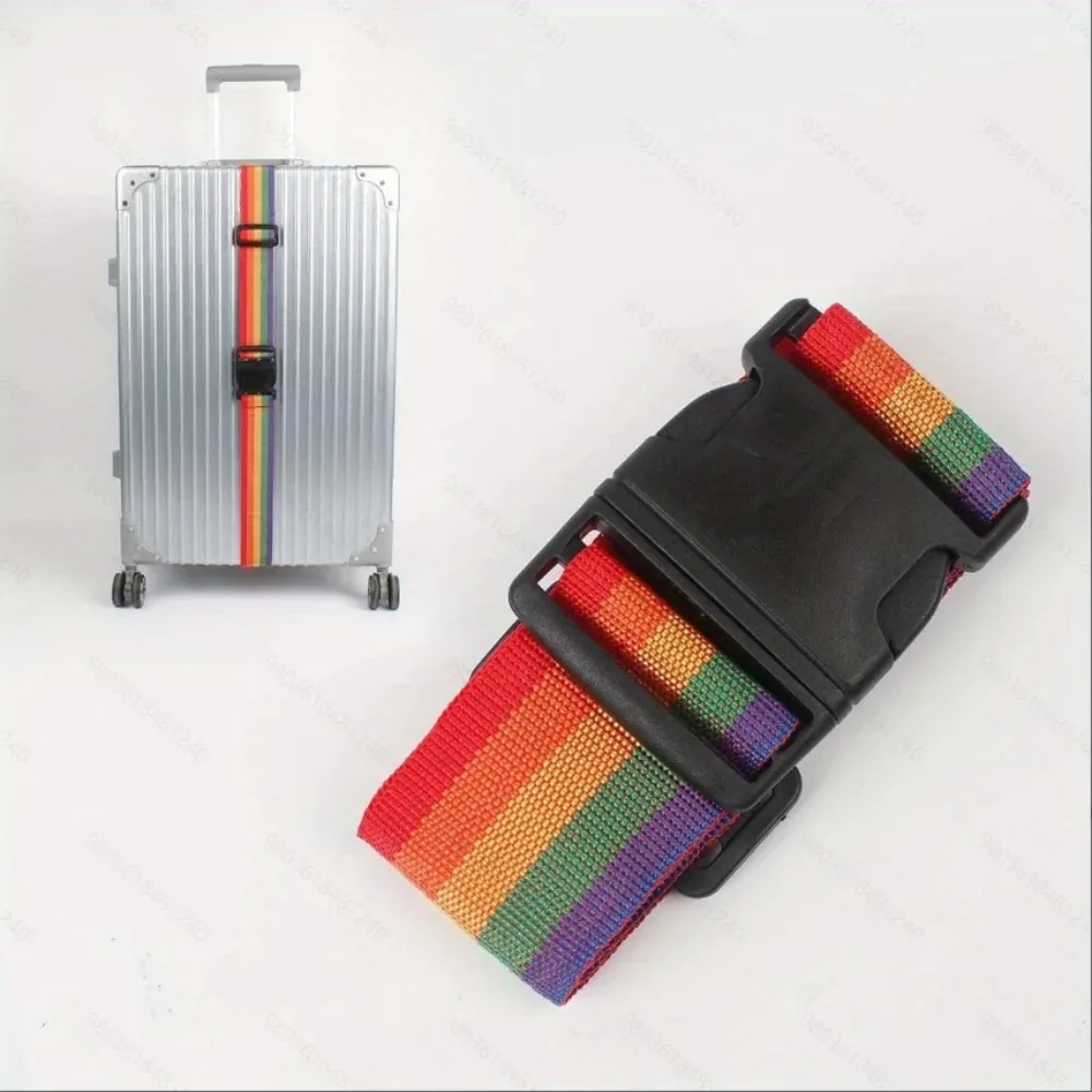 Ceinture Bagage Nylon Arc Ciel Motif Robuste Boucle Rapide Voyage Adaptation Valises Diverses Tailles