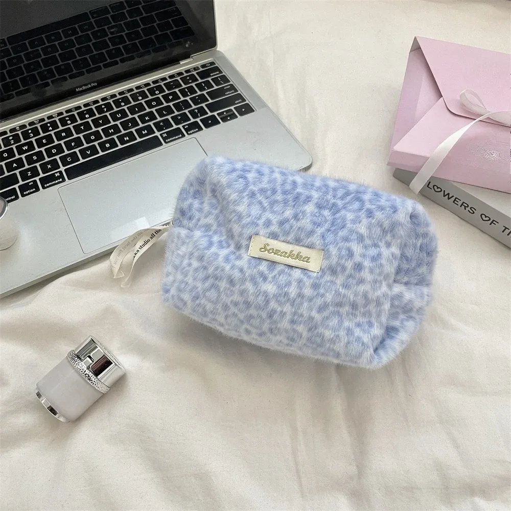 pochette de maquillage mignonne à imprimé léopard, grande capacité, sac à cosmétiques pour femmes, étui de rangement, trousse de toilette de voyage portable pour femmes