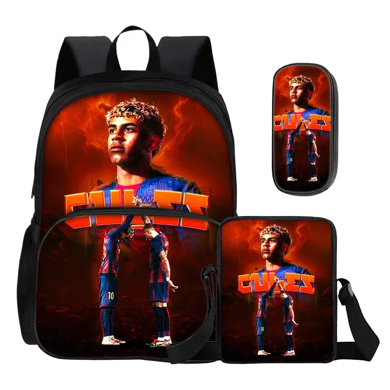 ensemble de 3 sacs à dos avec poche avant, sacs à bandoulière, trousse à crayons, sac à dos pour enfants l-lamin yamal, sac à dos de star du football