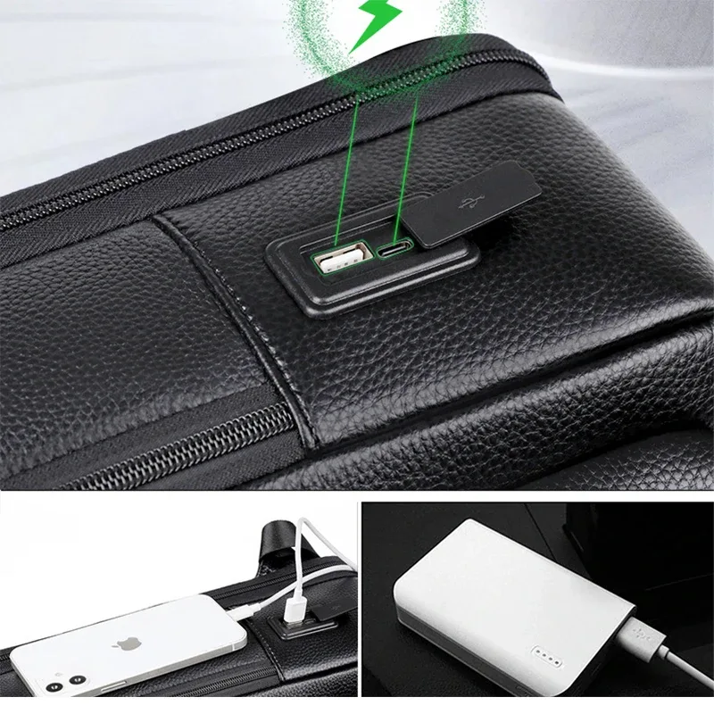 sac dos cuir vache polyester noir poche rabat prise usb antivol grand voyage homme