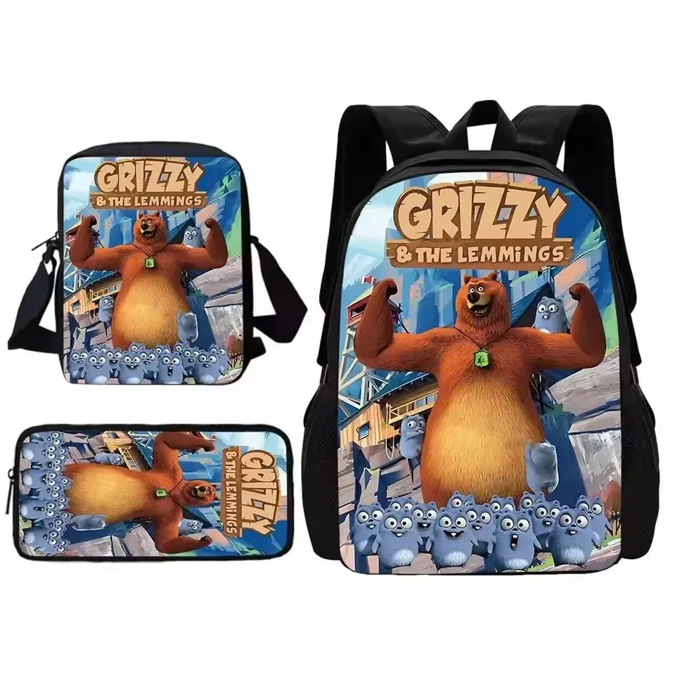 ensemble de 3 pièces grizzy and the lemmings : sac à dos, sac à déjeuner et trousse à crayons, cadeau pour enfants et étudiants