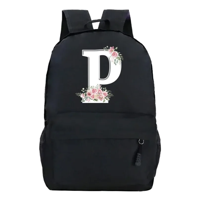 étudiant dames rose floral alphabet blanc impression sac à dos femmes fleur harajuku cartables femme rose lettre sac à bandoulière