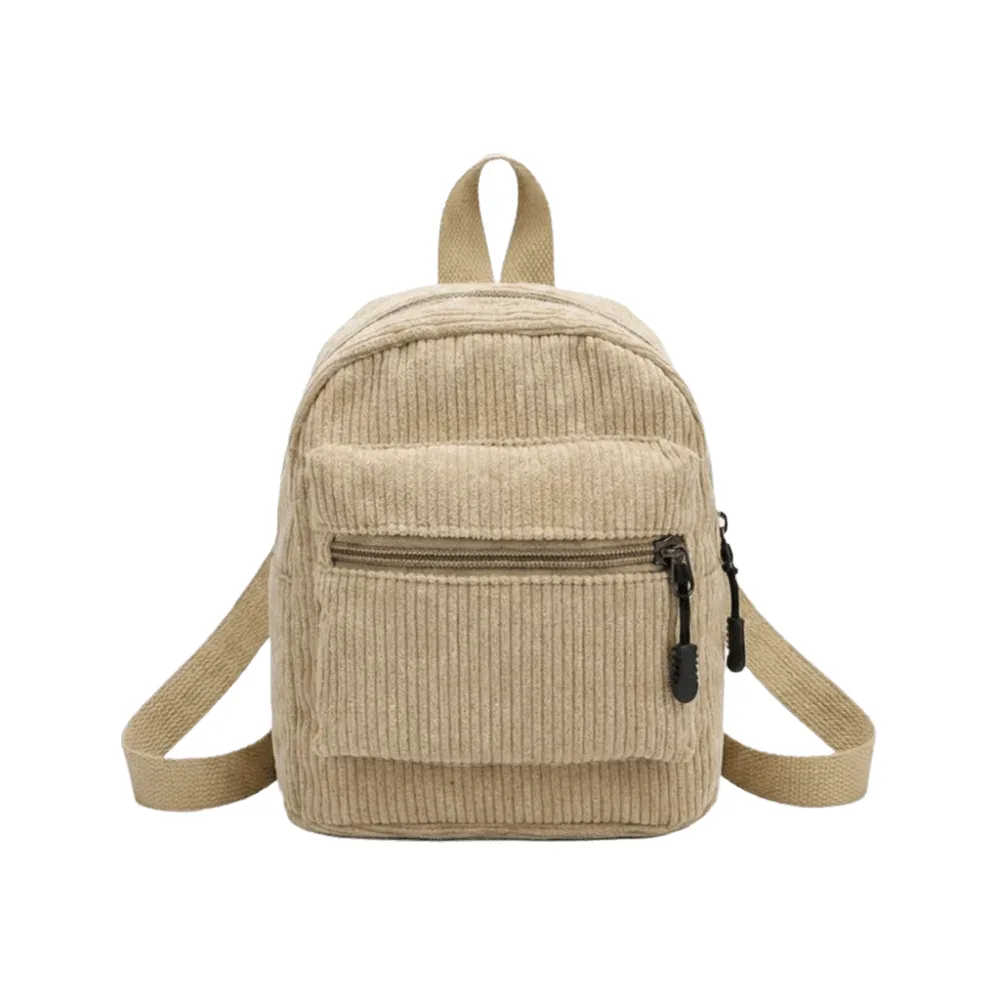 sac à dos mini en velours côtelé couleur unie série forêt, léger, à double bandoulière, vintage, multi-poches, pour femme