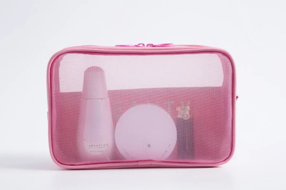 trousse de maquillage pour femmes, sac de voyage, trousse de toilette, trousse de rangement, sacs de maquillage à fermeture éclair, sac à cosmétiques en maille transparente