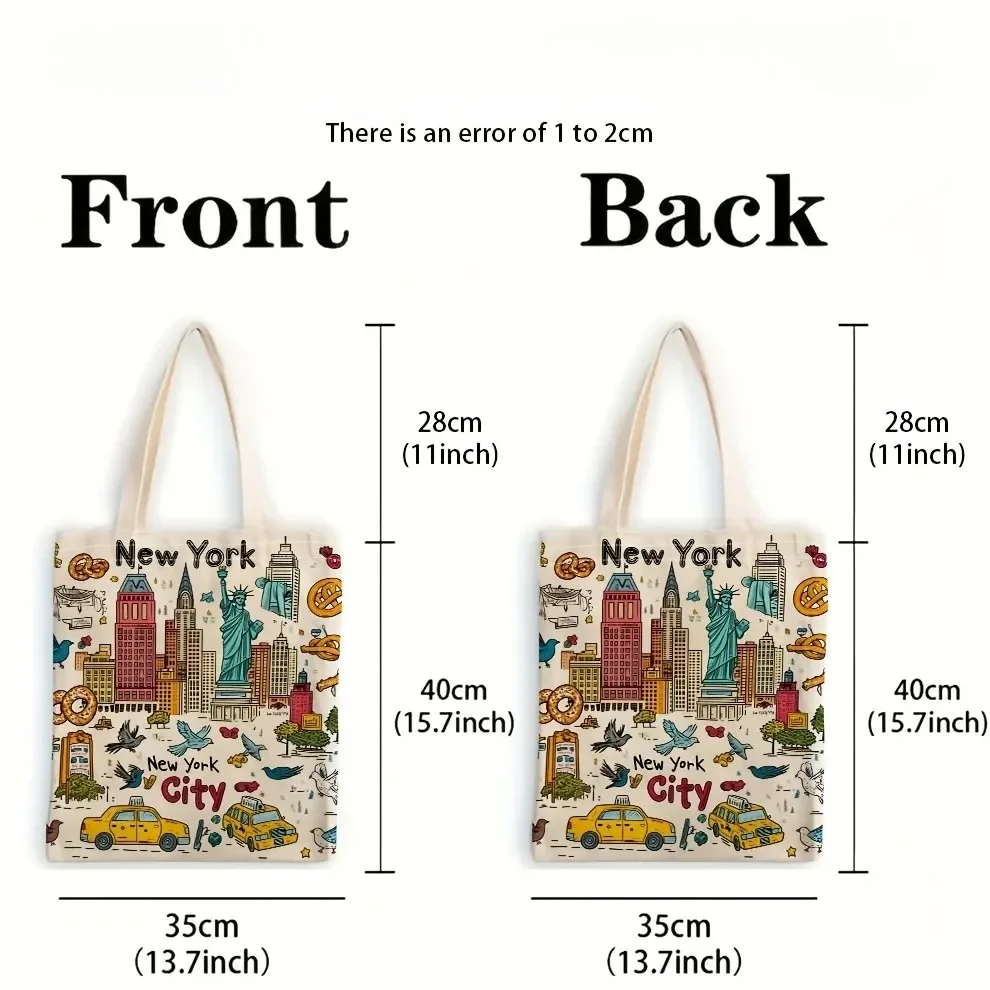 sac fourre-tout en toile de la ville de new york, imprimé avec l'icône de la ville de new york, sac de courses réutilisable pour les voyages, souvenirs et cadeaux