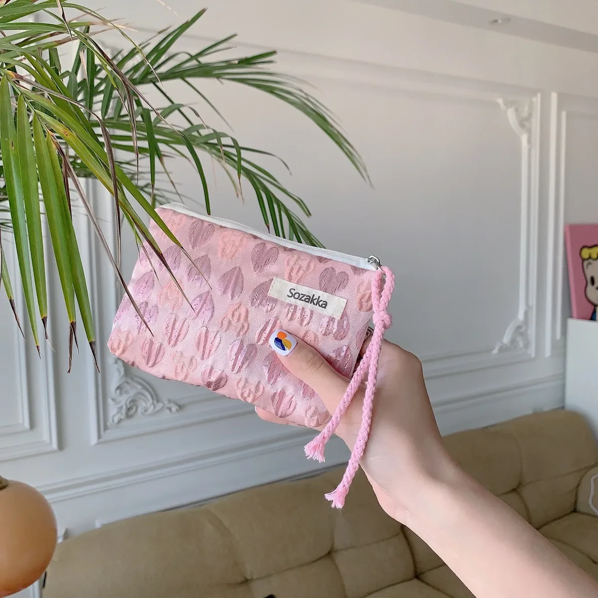sac de rangement floral kawaii pour femmes, sac à main de voyage, sac à cosmétiques, sac à rouge à lèvres, porte-monnaie, sacs à main de maquillage mignons, portefeuille, étuis à crayons, sac en poudre